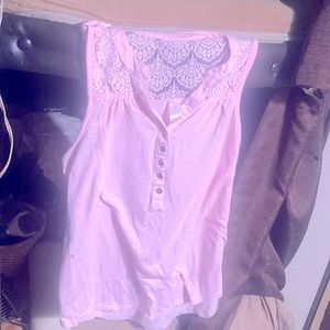 Pink tank with lace
